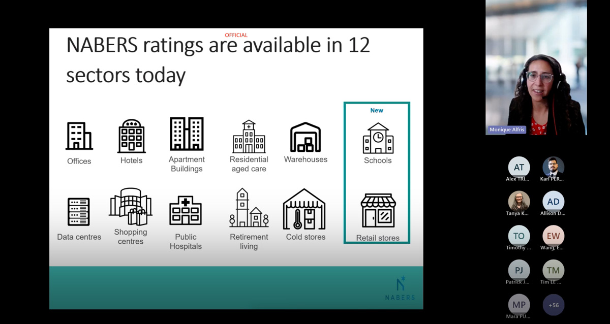 Monique Alfris, A/ NABERS Director, presenting at the CBD consultation webinar